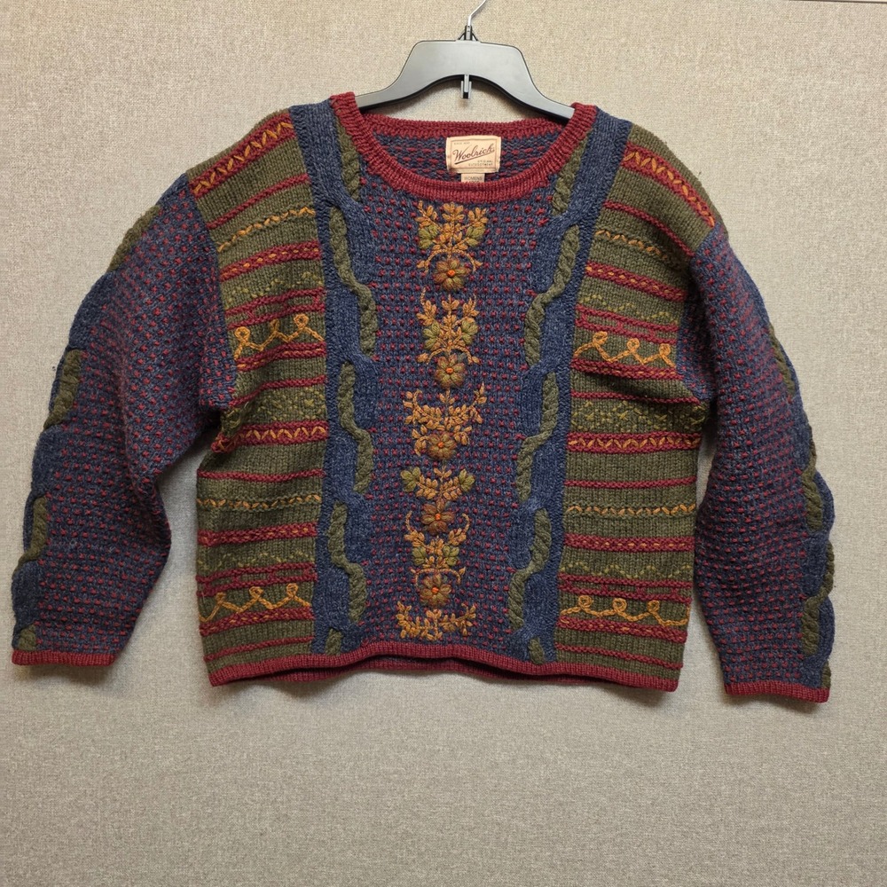Vintage Woolrich Womens Handknit Floral Embroidered Sweater Large Multicolor - Picture 1 of 6